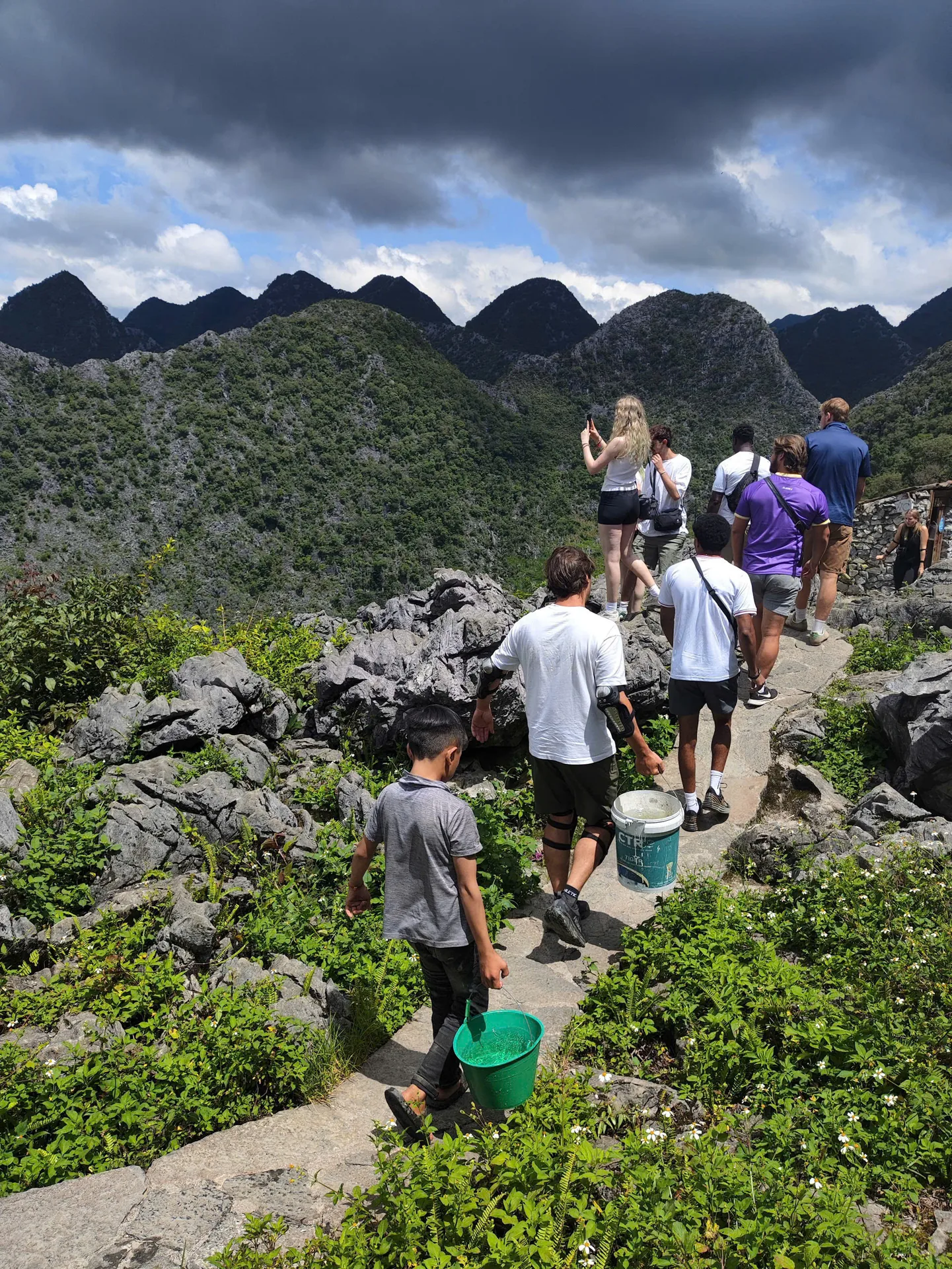 Hiking between limestone karst peaks